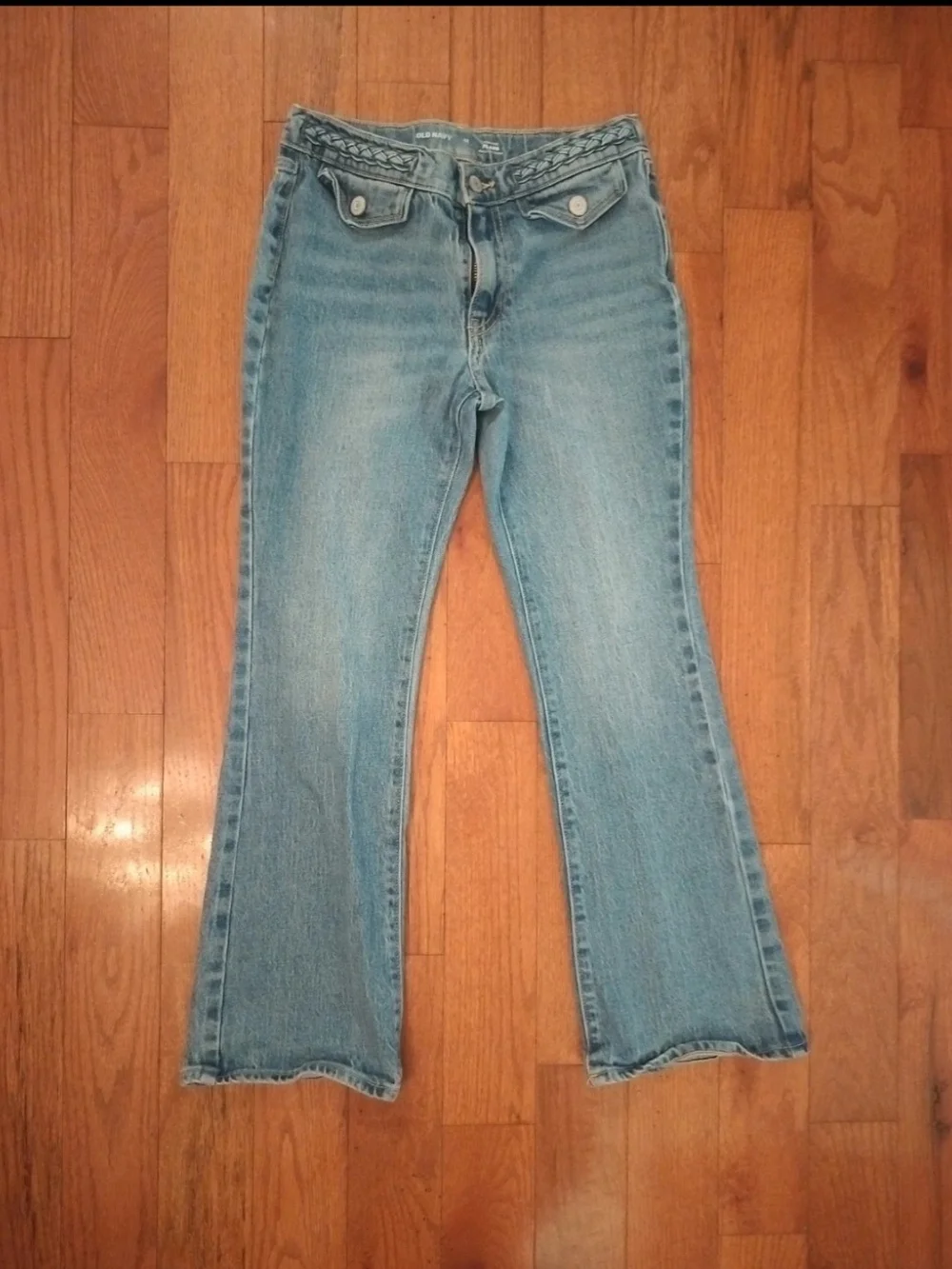 Old Navy Women's Light Blue High-Rise Jeans with Braided Waist